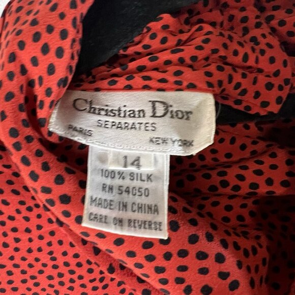 Vintage‎ Christian Dior Seperates Womens Red Polka Dot Silk Top Size 14 Designer - Picture 8 of 9